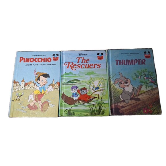 Vintage Walt Disney Book Lot – Pinocchio (1973), The Rescuers (1977), Thumper... - Picture 1 of 12